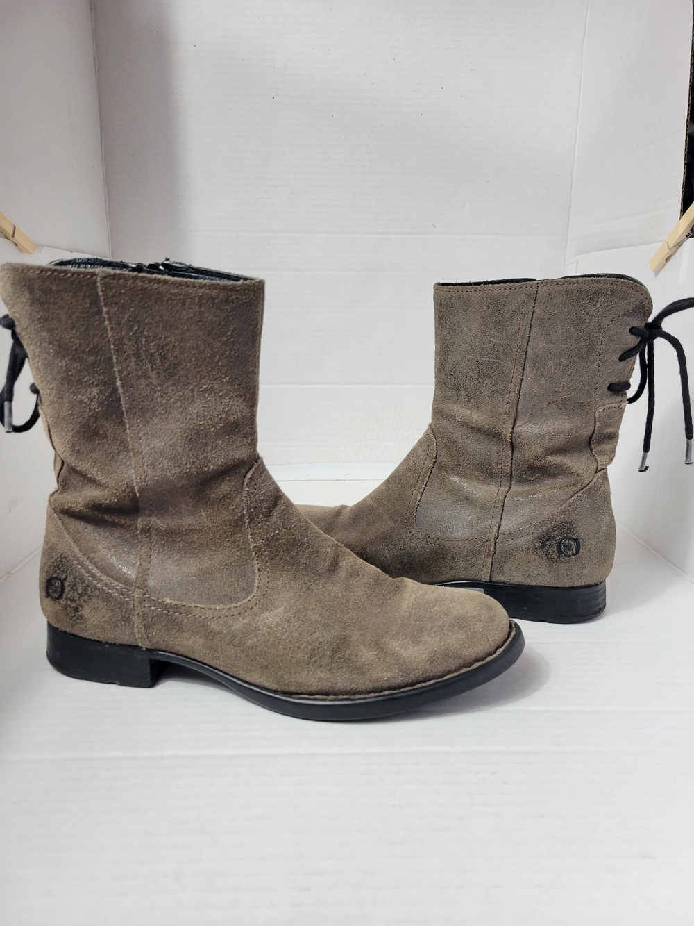 Born Taupe Suede Lace-Back Ankle Boots